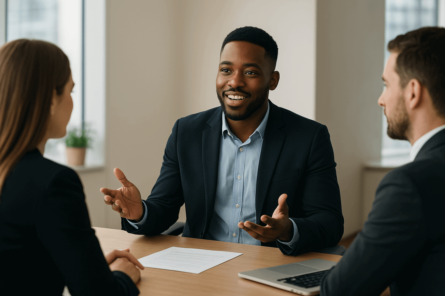 Illustration d'une personne répondant calmement à un entretien