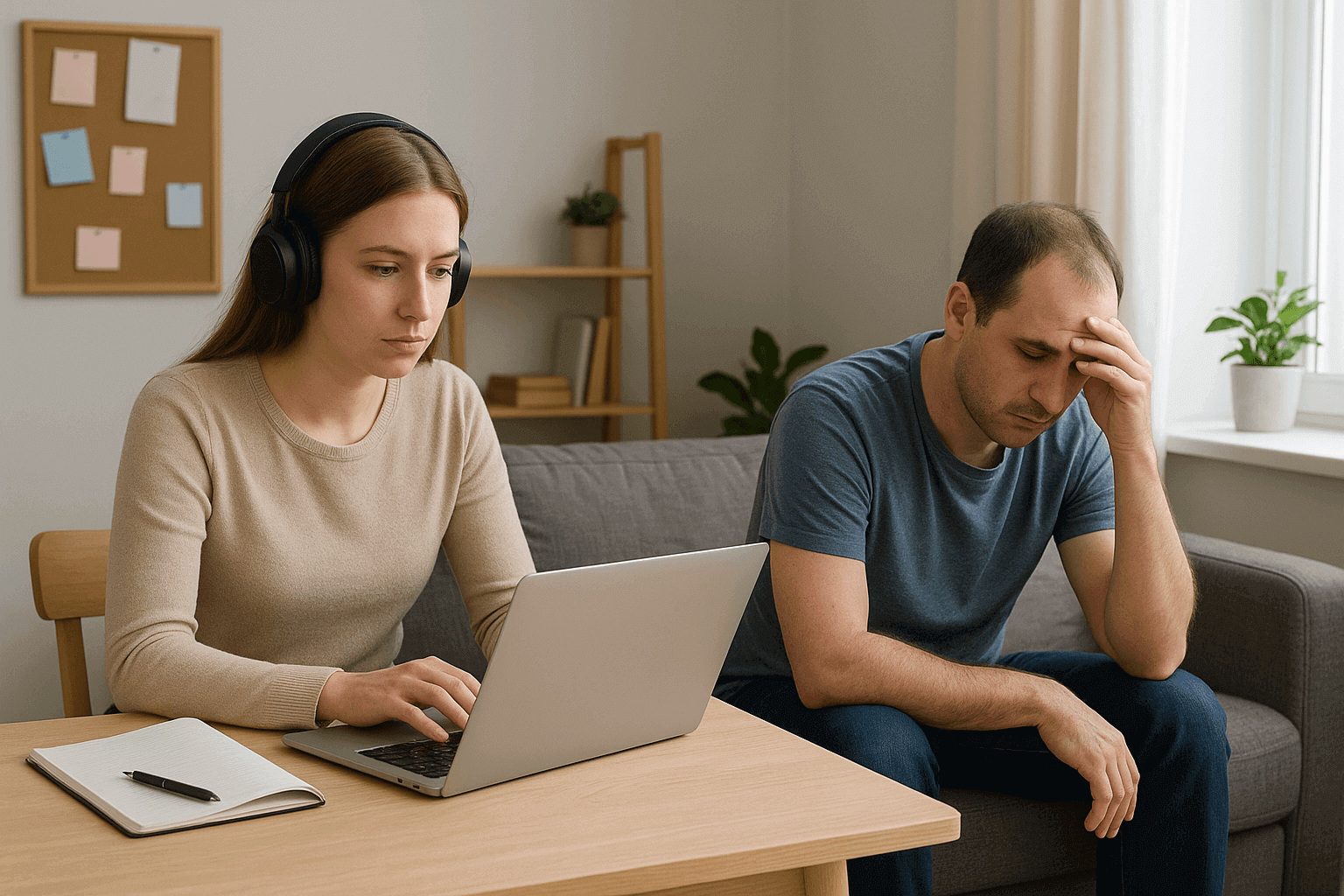 Illustration d'une personne qui étudie et développe des projets personnels pendant une période de chômage.